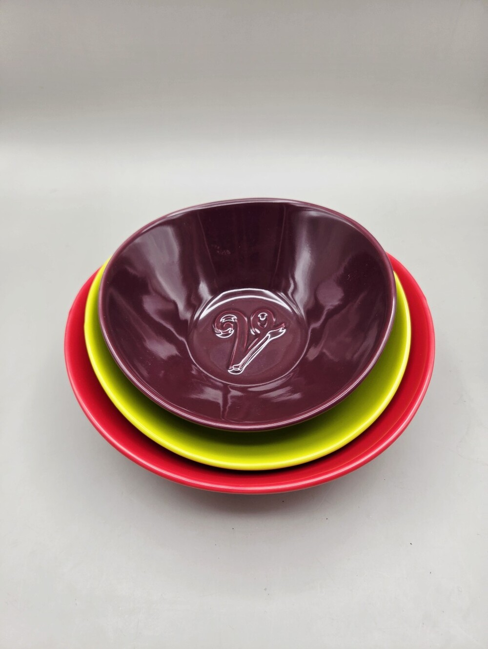 Velata Stackable Ceramic Nesting Bowl Set in Purple, Lime & Red